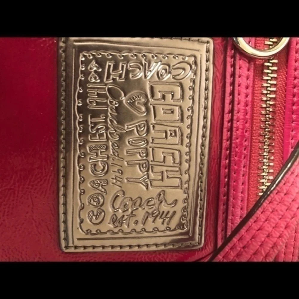 Coach pink patent leather poppy mini bag wristlet
